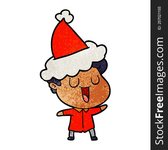 Laughing Textured Cartoon Of A Man Wearing Santa Hat