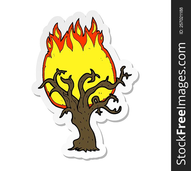 Sticker Of A Cartoon Winter Tree On Fire