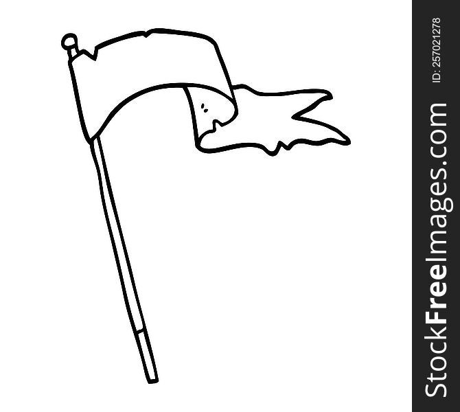 line drawing cartoon waving white banner flag