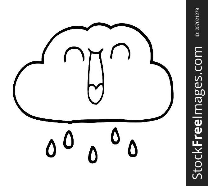 Happy Line Drawing Cartoon Rain Cloud