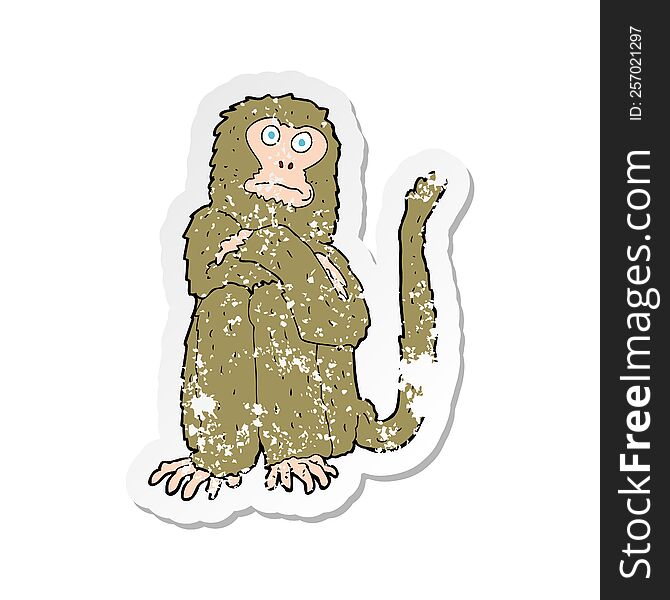 retro distressed sticker of a cartoon monkey