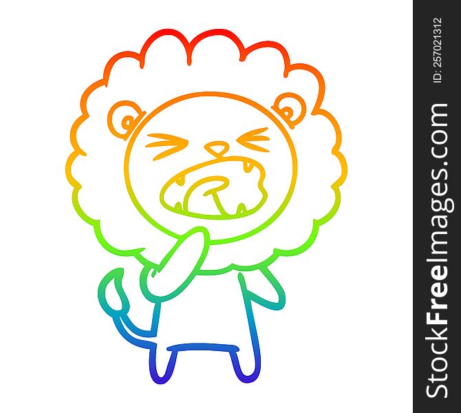 Rainbow Gradient Line Drawing Cartoon Angry Lion