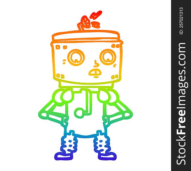 rainbow gradient line drawing cartoon robot with hands on hips