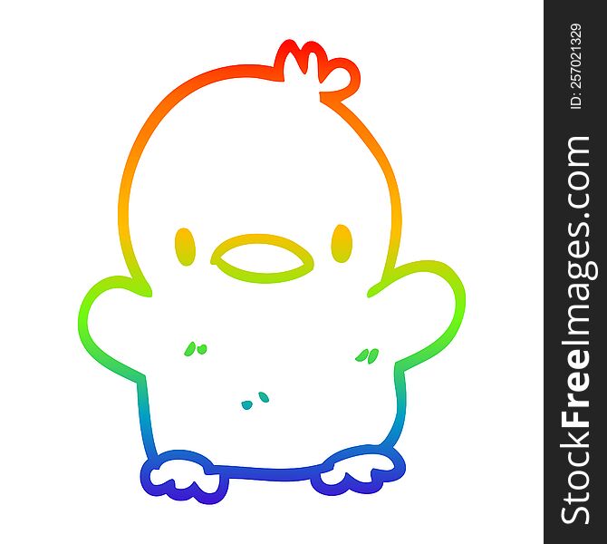 rainbow gradient line drawing of a cartoon baby duck