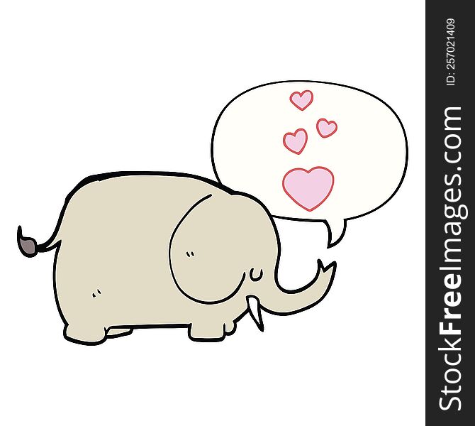 Cute Cartoon Elephant And Love Hearts And Speech Bubble