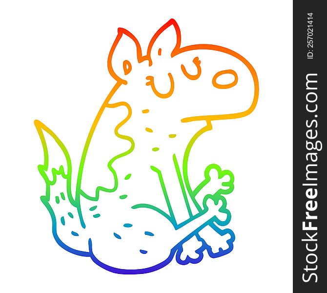 Rainbow Gradient Line Drawing Cartoon Dog Sitting