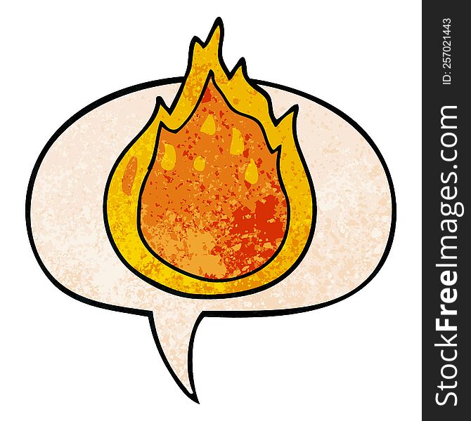 Cartoon Fire And Speech Bubble In Retro Texture Style