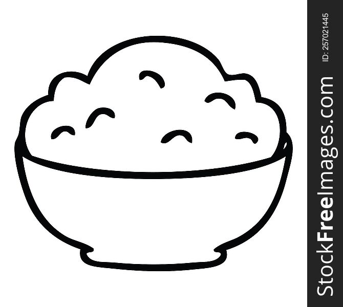 quirky line drawing cartoon bowl of mash