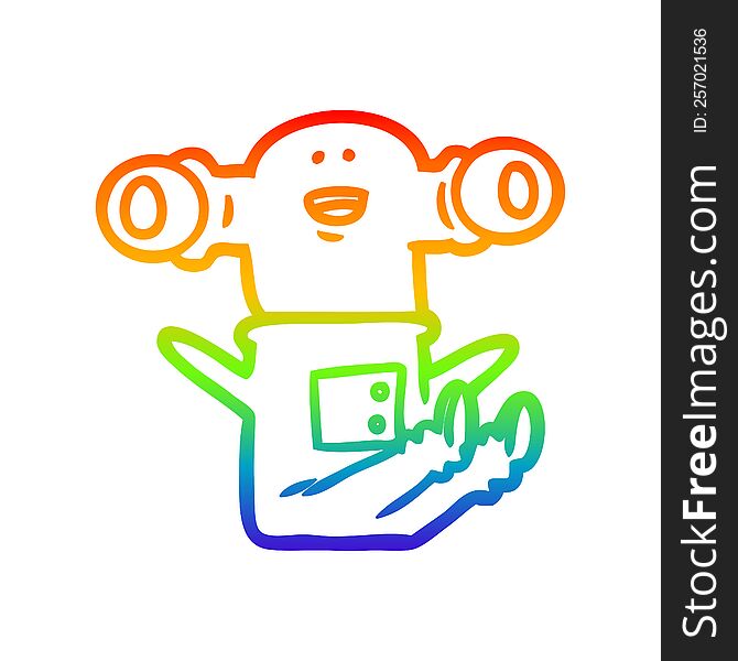 Rainbow Gradient Line Drawing Friendly Cartoon Alien Sitting Down