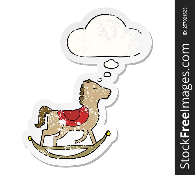 Cartoon Rocking Horse And Thought Bubble As A Distressed Worn Sticker