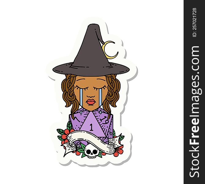 Crying Human Witch With Natural D20 Roll Sticker