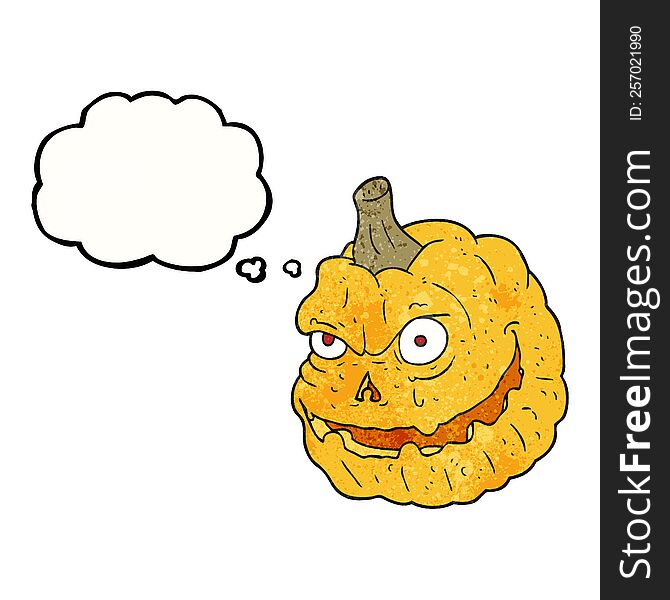 freehand drawn thought bubble textured cartoon spooky pumpkin