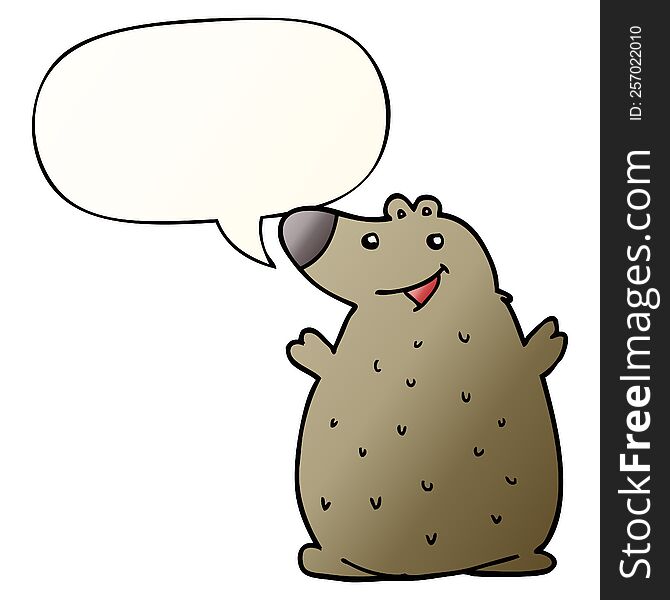 Cartoon Happy Bear And Speech Bubble In Smooth Gradient Style