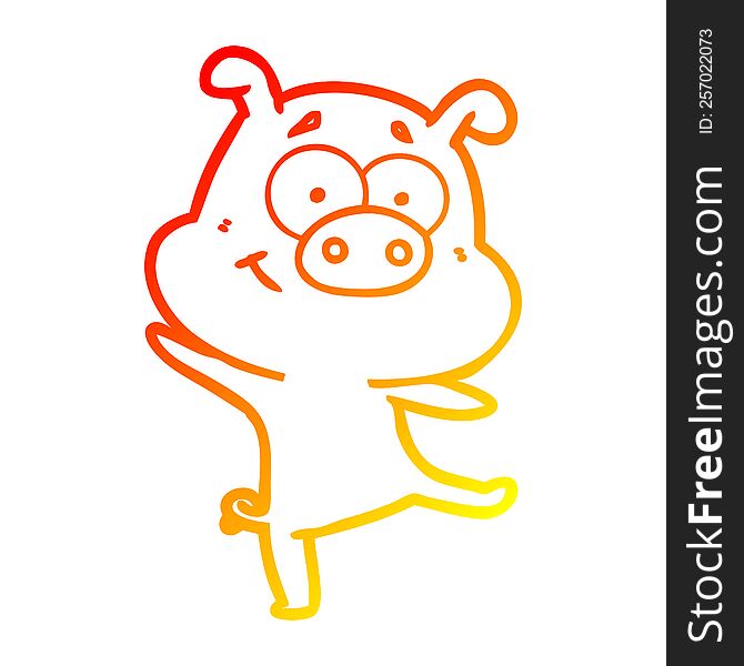 Warm Gradient Line Drawing Happy Cartoon Pig Dancing