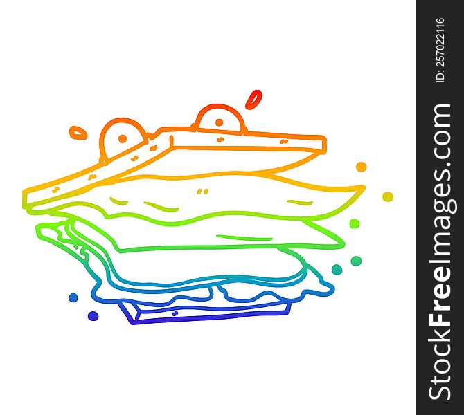 rainbow gradient line drawing of a sandwich cartoon character