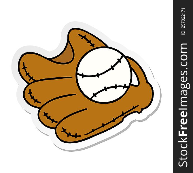 hand drawn sticker cartoon doodle of a baseball and glove