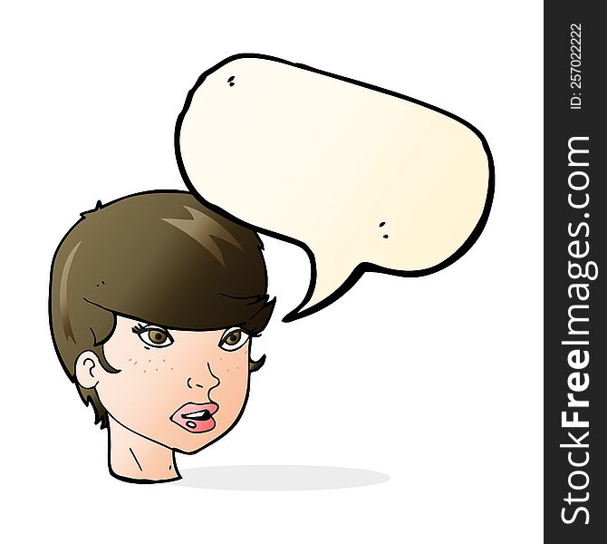 cartoon pretty female face with speech bubble