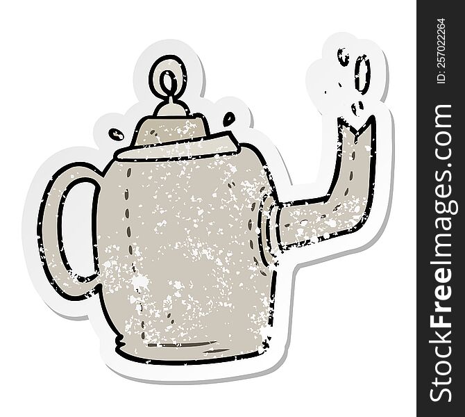 distressed sticker of a cartoon old kettle