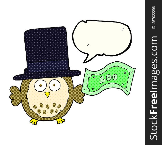 freehand drawn comic book speech bubble cartoon rich owl