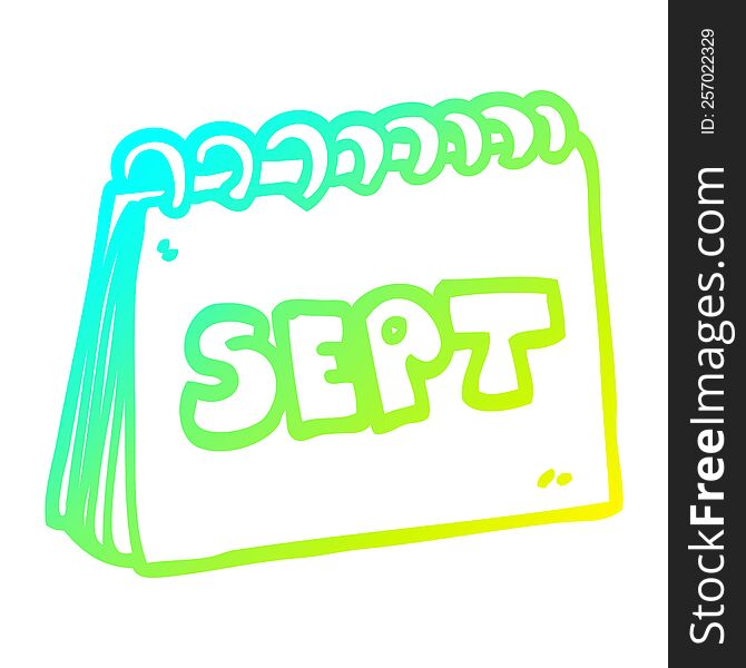 cold gradient line drawing of a cartoon calendar showing month of september