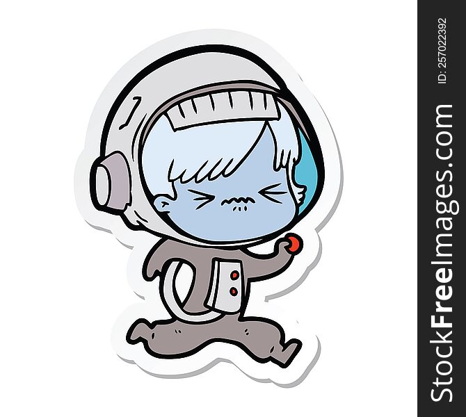 sticker of a angry cartoon space girl running