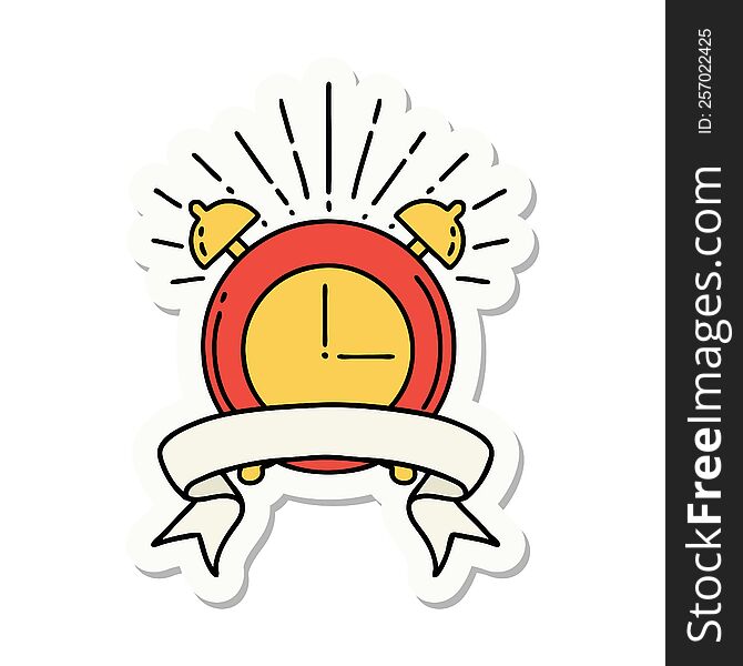 Sticker Of Tattoo Style Ringing Alarm Clock