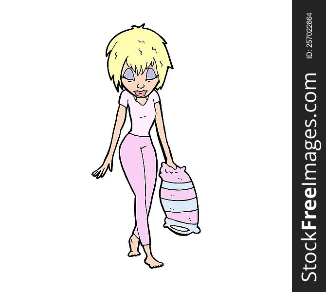 Cartoon Woman Going To Bed