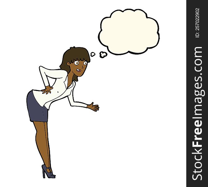 cartoon businesswoman explaining with thought bubble