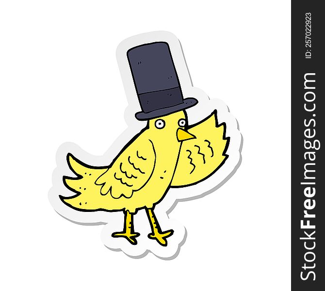 sticker of a cartoon bird in top hat