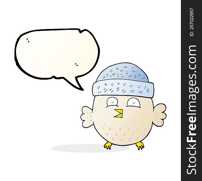 Speech Bubble Cartoon Owl Wearing Hat