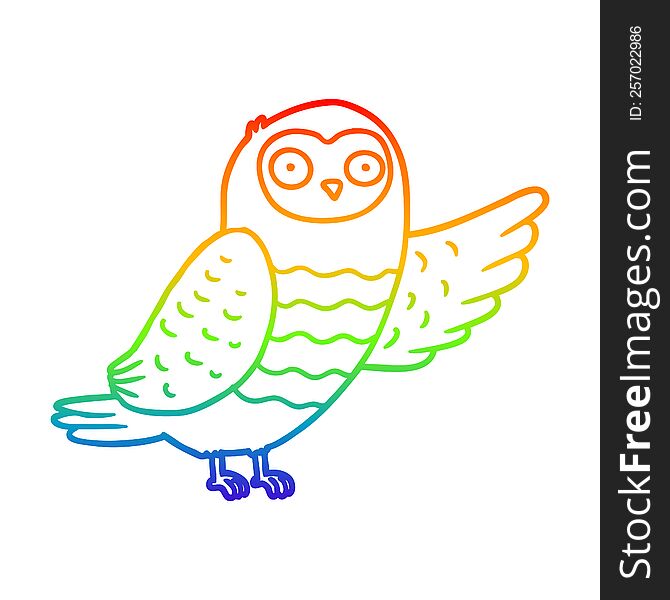 Rainbow Gradient Line Drawing Cartoon Owl Pointing