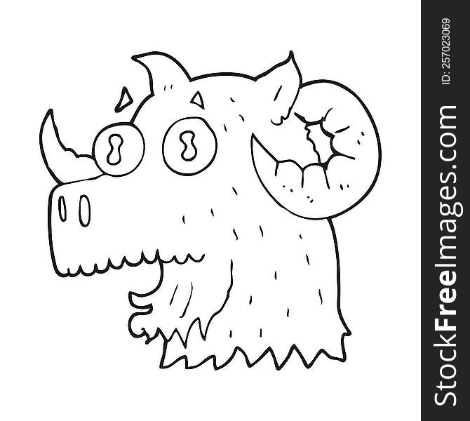 freehand drawn black and white cartoon ram head