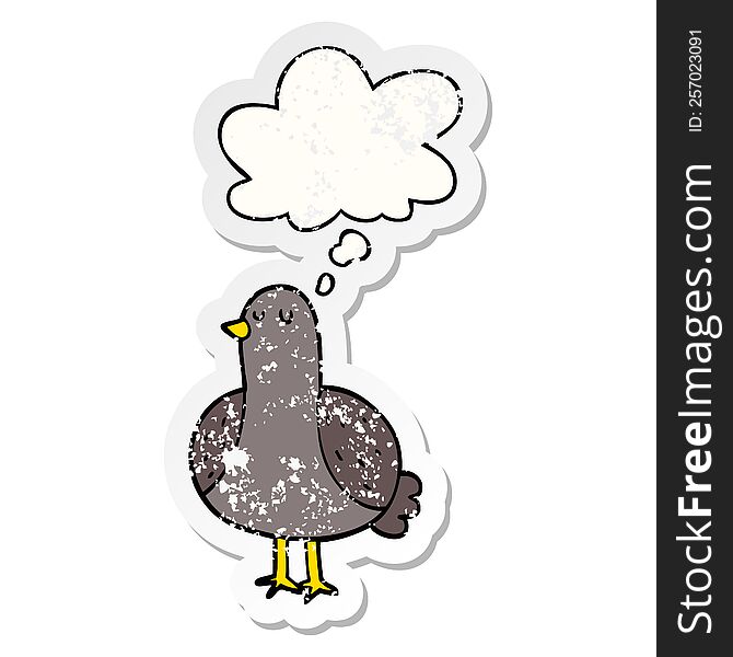 cartoon bird with thought bubble as a distressed worn sticker