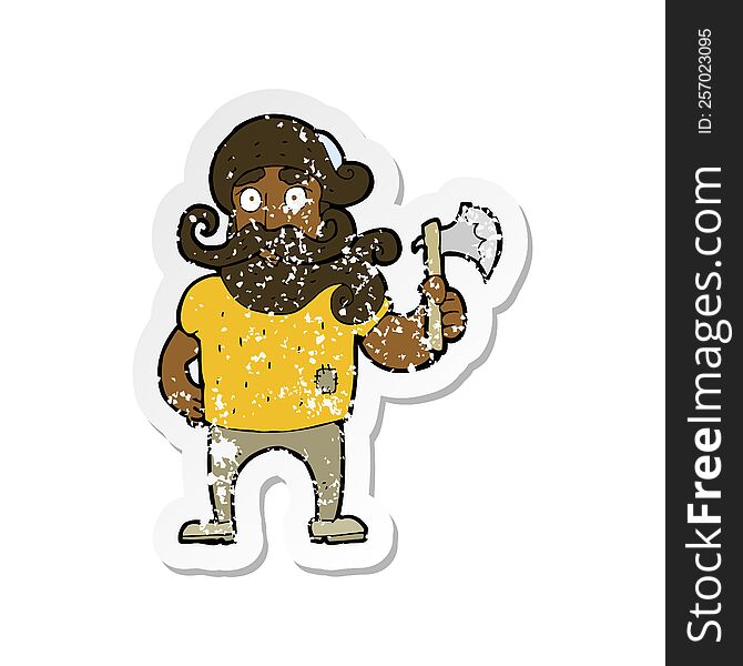 retro distressed sticker of a cartoon lumberjack with axe