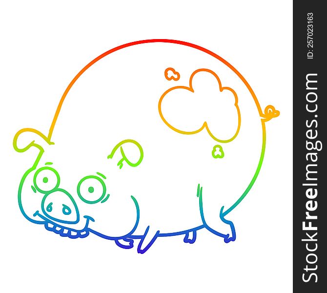 rainbow gradient line drawing of a cartoon muddy pig