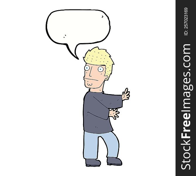 Cartoon Nervous Man With Speech Bubble