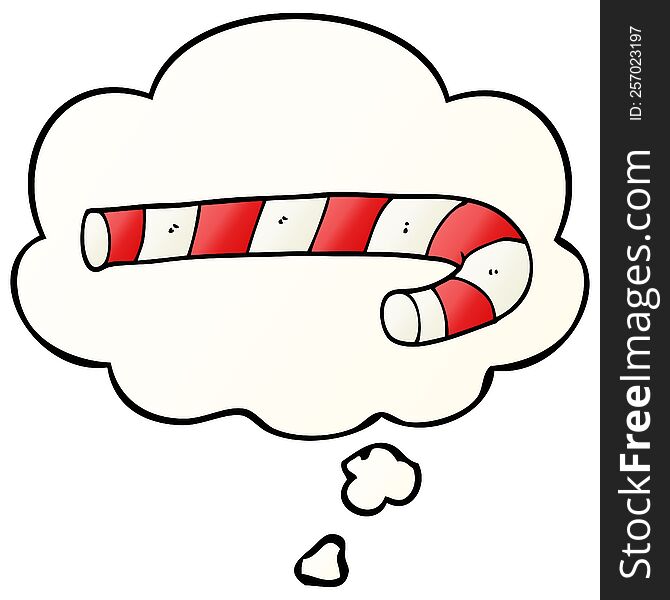 cartoon candy cane with thought bubble in smooth gradient style