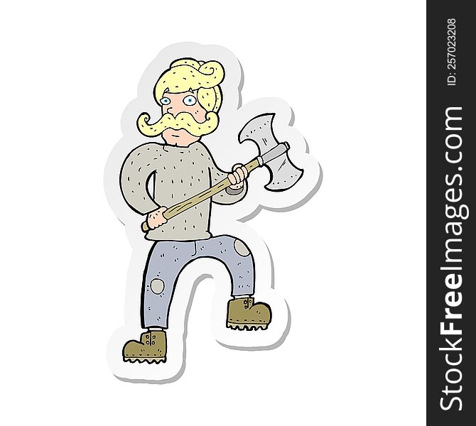 sticker of a cartoon man with axe