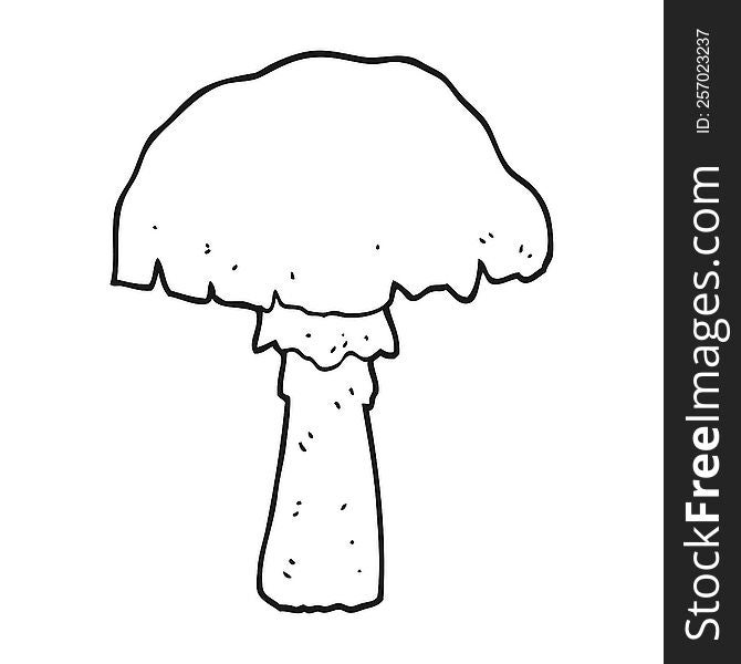 freehand drawn black and white cartoon mushroom