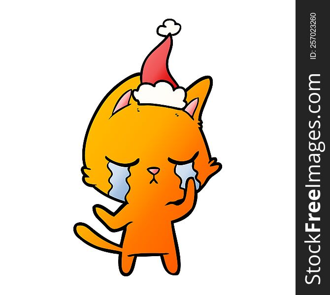 Crying Gradient Cartoon Of A Cat Wearing Santa Hat