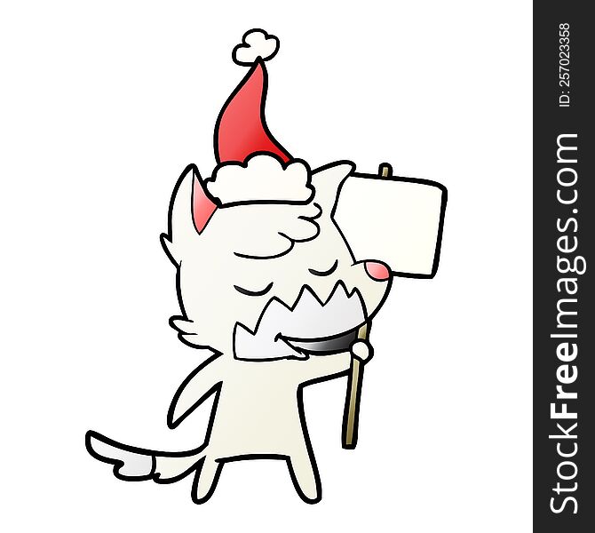 Friendly Gradient Cartoon Of A Fox Wearing Santa Hat