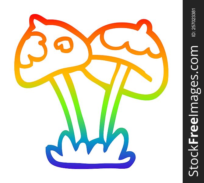 rainbow gradient line drawing of a cartoon mushroom