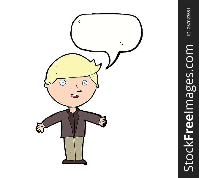 Cartoon Man In Casual Jacket With Speech Bubble