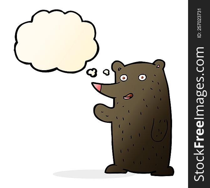 Cartoon Waving Black Bear With Thought Bubble