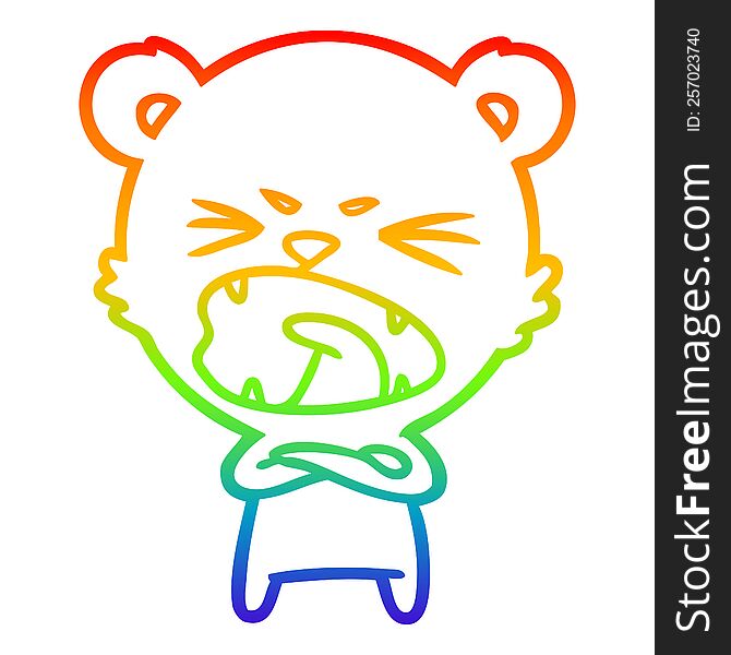 rainbow gradient line drawing of a angry cartoon polar bear