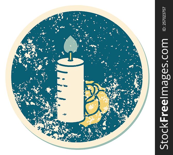Distressed Sticker Tattoo Style Icon Of A Candle And A Rose