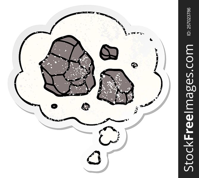 Cartoon Rocks And Thought Bubble As A Distressed Worn Sticker