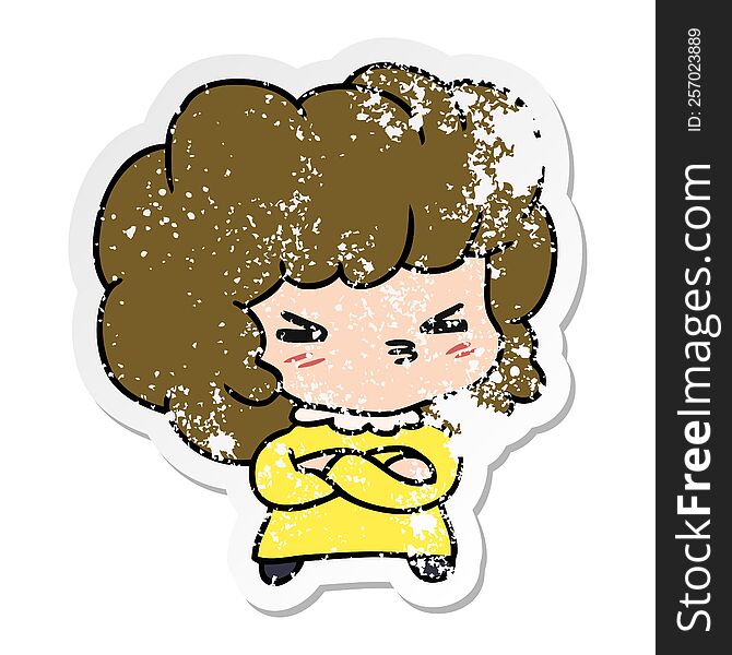 Distressed Sticker Cartoon Of A Cute Cross Kawaii Girl