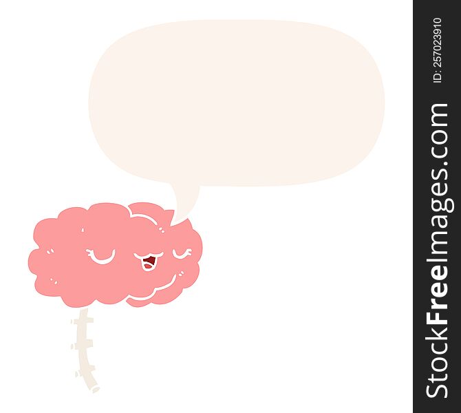 Happy Cartoon Brain And Speech Bubble In Retro Style