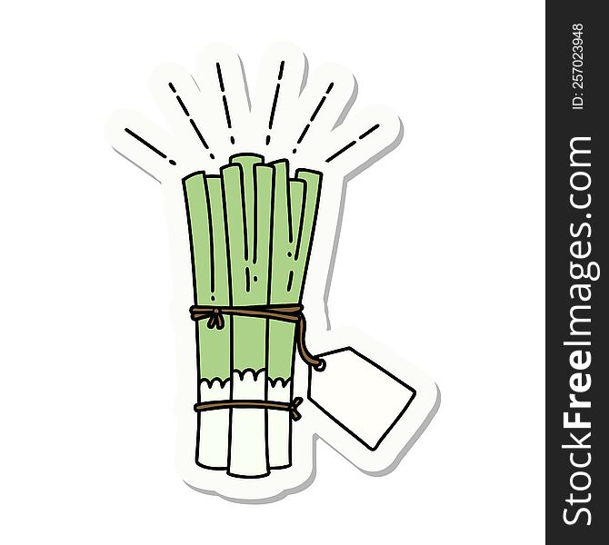 sticker of a tattoo style bunch of leeks